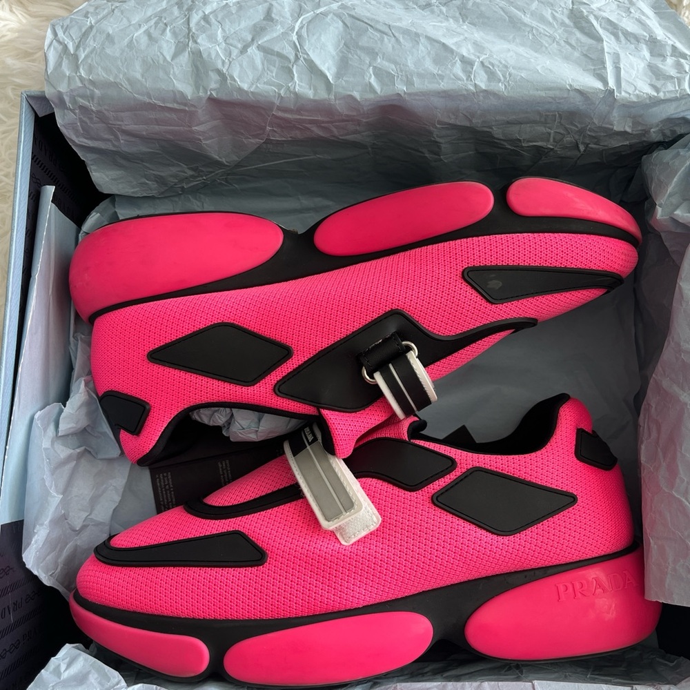 Prada Neon Pink and Black Sneakers